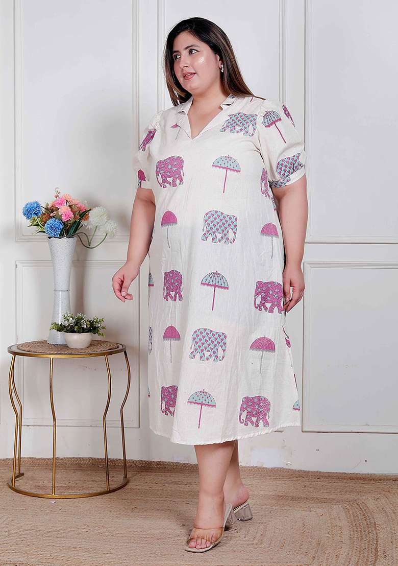Off White Printed Cotton Kurta - Indya