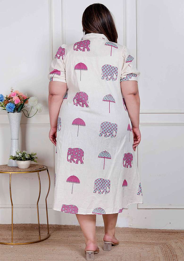 Off White Printed Cotton Kurta - Indya