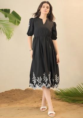 Black Embroidery Rayon Dresses