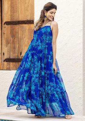 Blue Printed Georgette Dresses