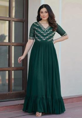 Green Embroidery Georgette Gown