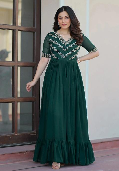 Green Embroidery Georgette Gown