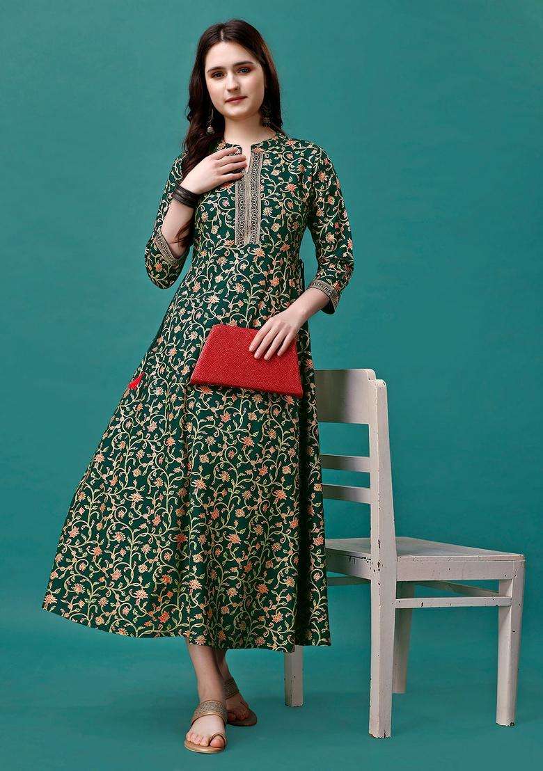 Multicolor Printed Rayon Kurta - Indya