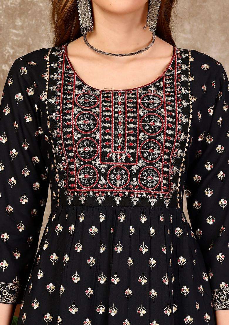 Multicolor Printed Rayon Kurta - Indya