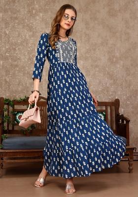 Multicolor Embroidery Rayon Ethnic Dress