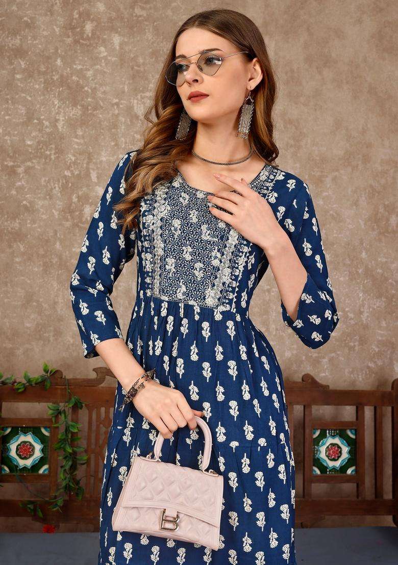 Multicolor Printed Rayon Kurta - Indya