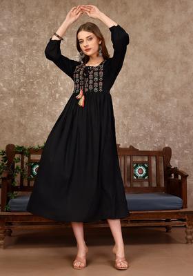 Multicolor Embroidery Rayon Ethnic Dress