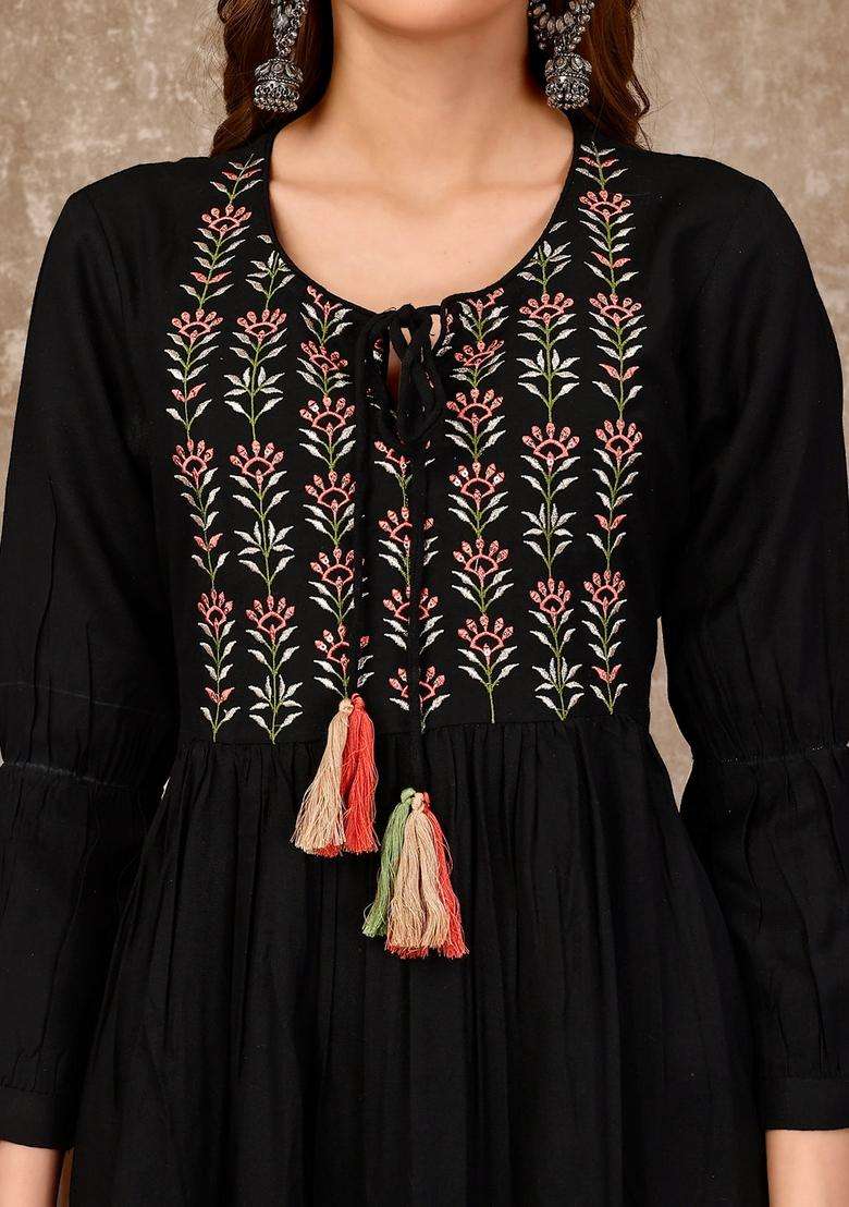 Multicolor Embroidered Rayon Kurta - Indya