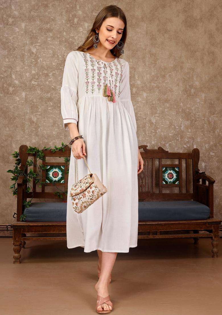 Multicolor Embroidered Rayon Kurta - Indya