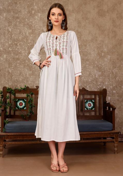 Multicolor Embroidery Rayon Ethnic Dress