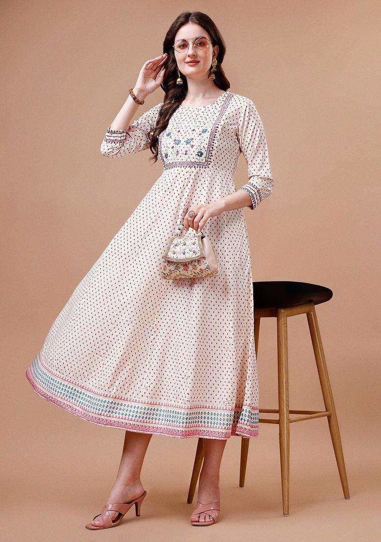 Multicolor Printed Rayon Kurta - Indya