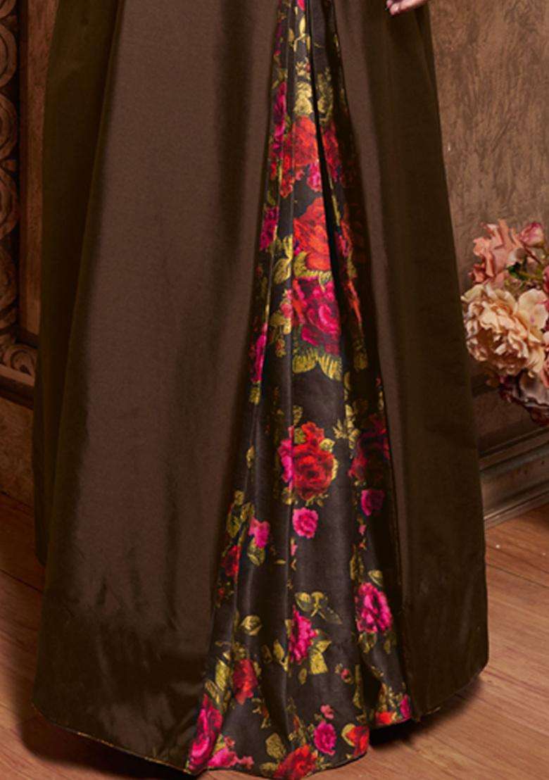 Brown Digital Print Silk Kurta Set - Indya