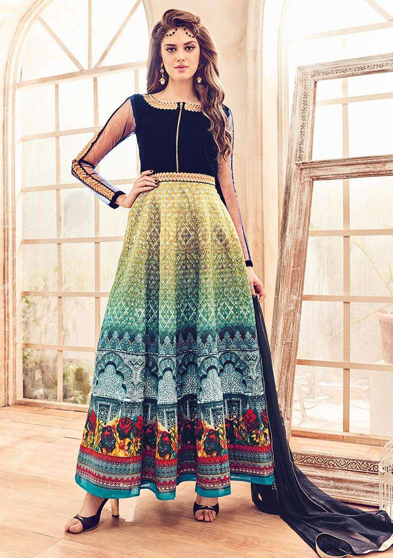 Multicolor Digital Print Silk Kurta Set - Indya