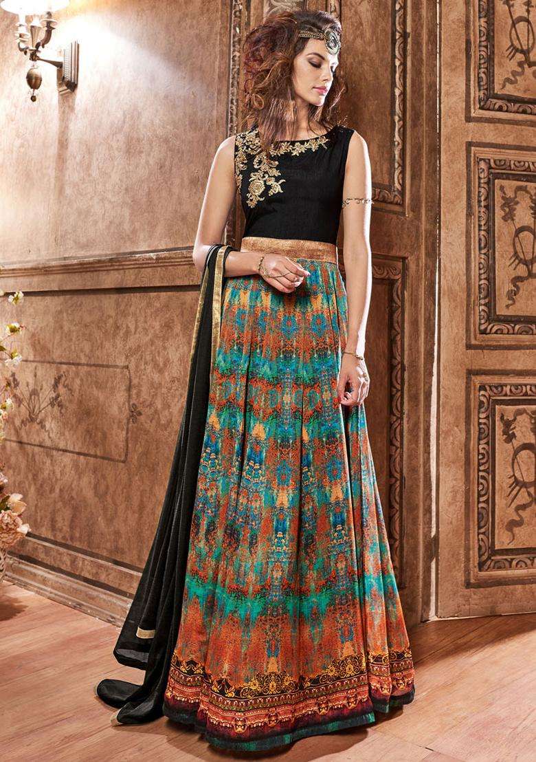 Multicolor Digital Print Silk Kurta Set - Indya