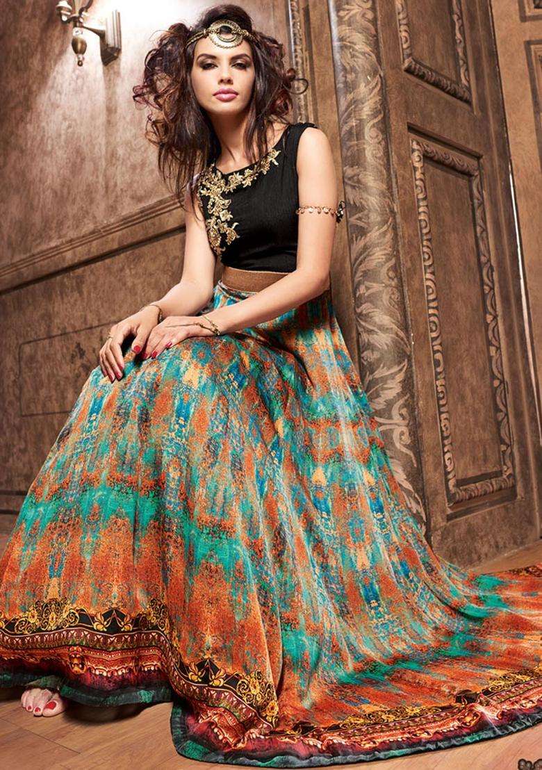 Multicolor Digital Print Silk Kurta Set - Indya
