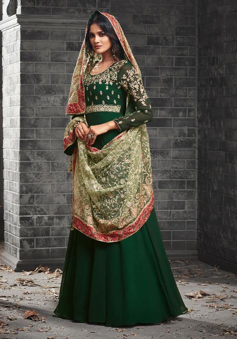 Green Embroidery Georgette Kurta Set