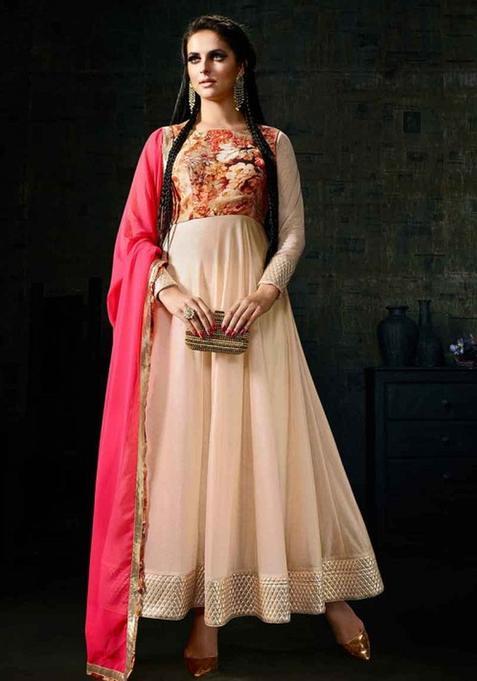 Pink Digital Print Georgette Kurta Set