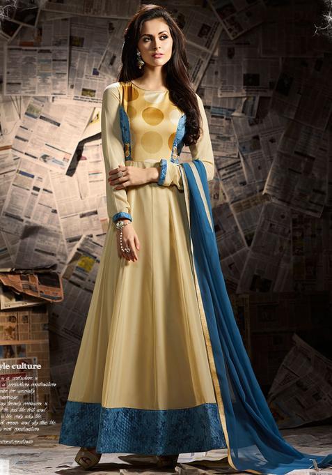 Beige Digital Print Georgette Kurta Set