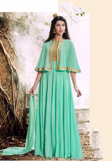 Green Embroidery Georgette Kurta Set
