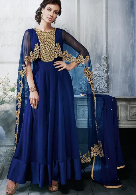 Blue Embroidery Georgette Kurta Set