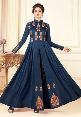 Blue Digital Print Silk Kurta Set