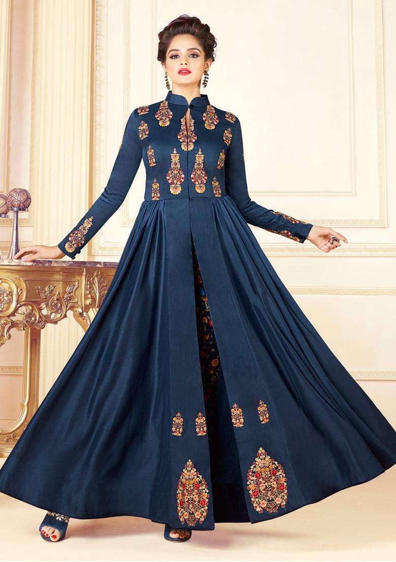 Blue Digital Print Silk Kurta Set - Indya