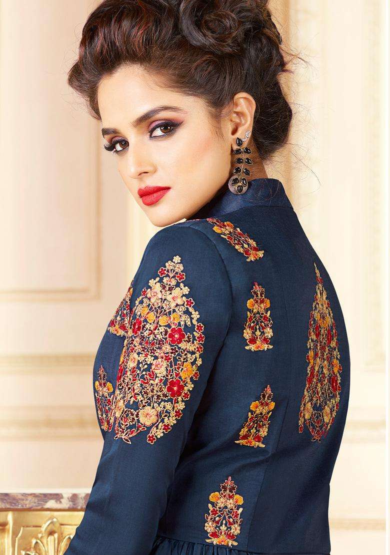 Blue Digital Print Silk Kurta Set - Indya
