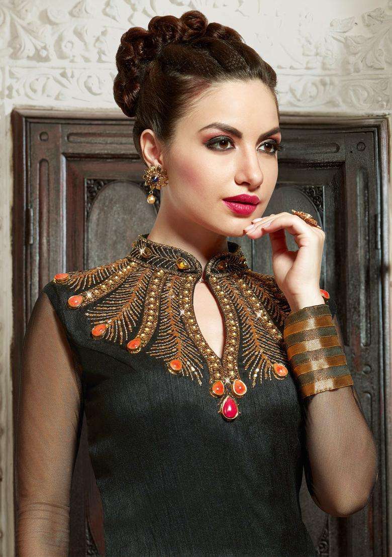 Black Digital Print Silk Kurta Set - Indya