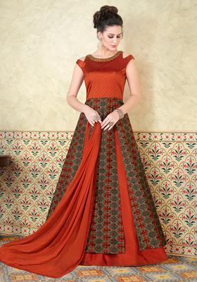 Orange Digital Print Silk Kurta Set