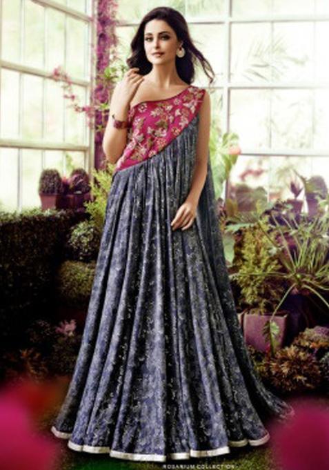 Grey Embroidery Crepe Gown