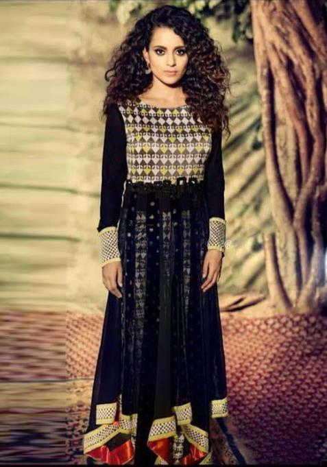 Black Sequins Embroidery Work Georgette Kurta Set