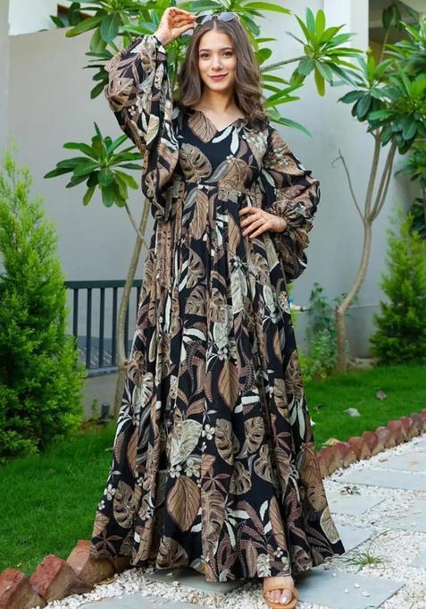 Black Digital Print Chinnon Kurta