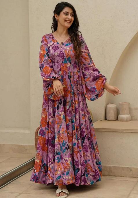 Lavender Digital Print Chinnon Kurta