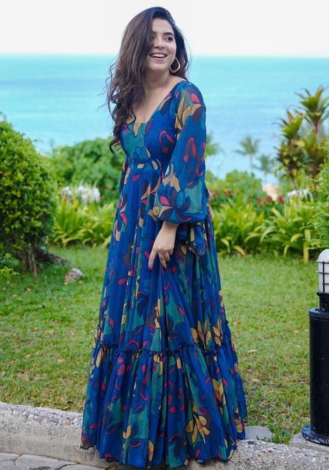 Blue Digital Print Chinnon Kurta