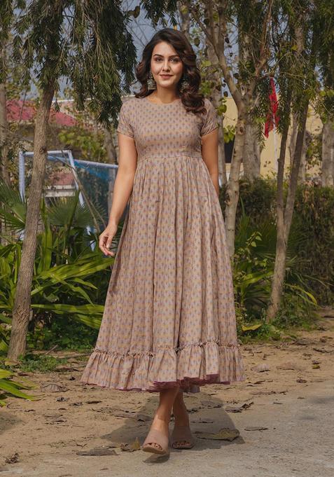 Beige Digital Print Rayon Kurta