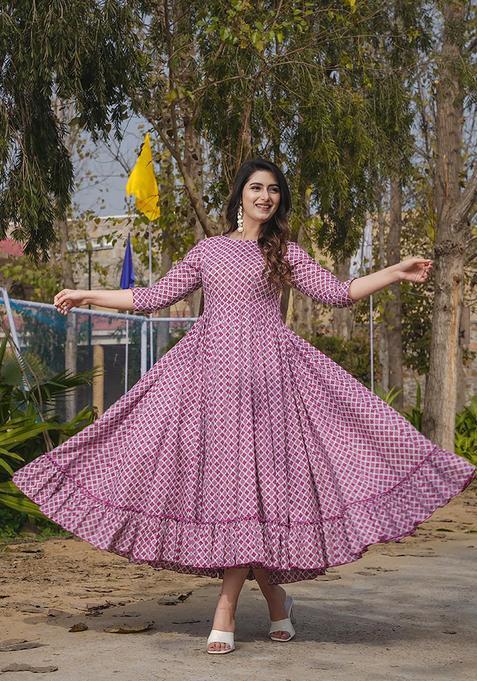 Purple Digital Print Rayon Kurta