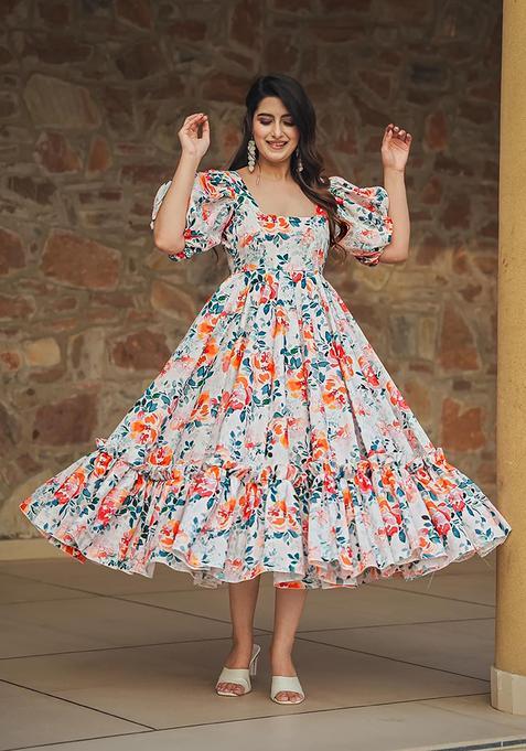 White Digital Print Rayon Kurta