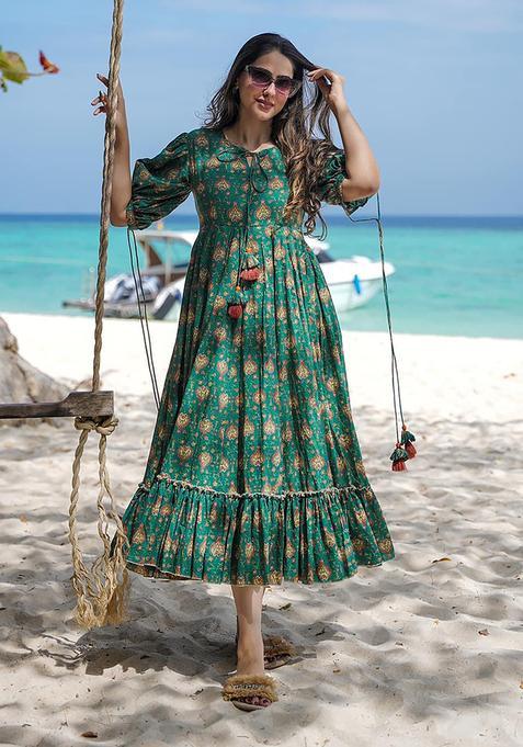 Green Digital Print Rayon Kurta