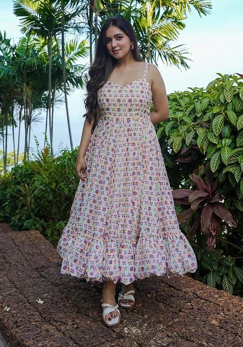 White Digital Print Rayon Kurta