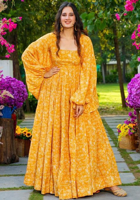 Yellow Digital Print Georgette Kurta