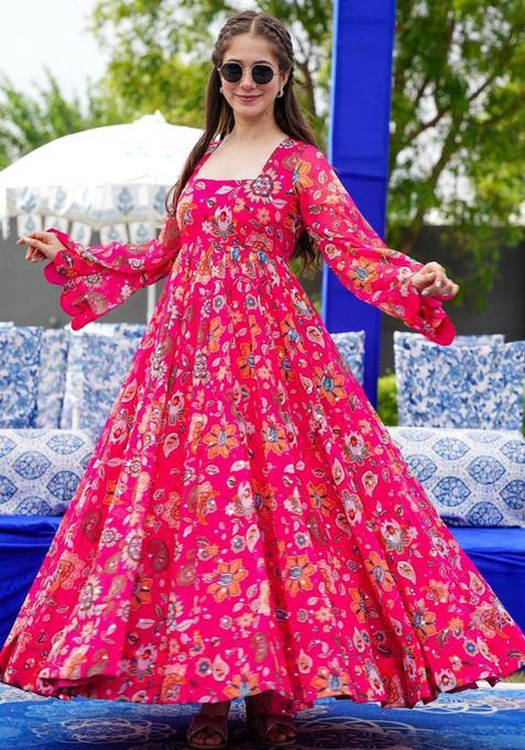 Pink Digital Print Georgette Kurta