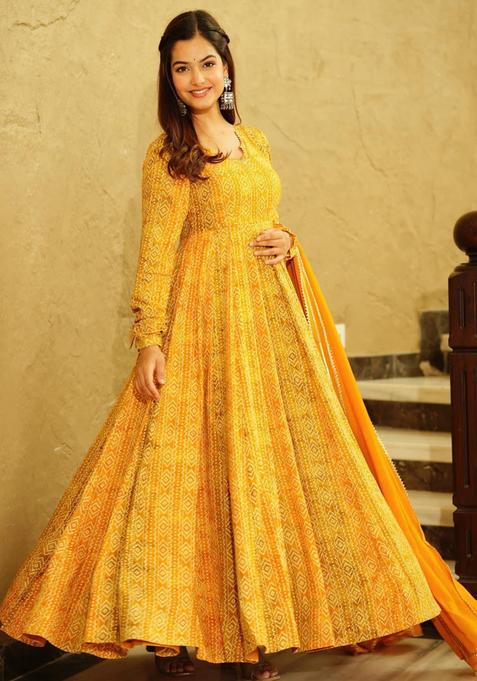 Yellow Digital Print Georgette Kurta