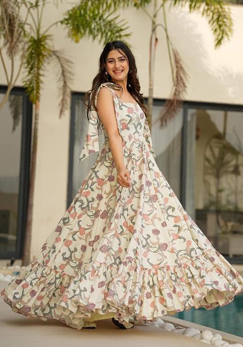 Off White Digital Print Rayon Kurta