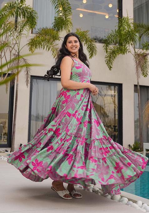 Green Digital Print Rayon Kurta