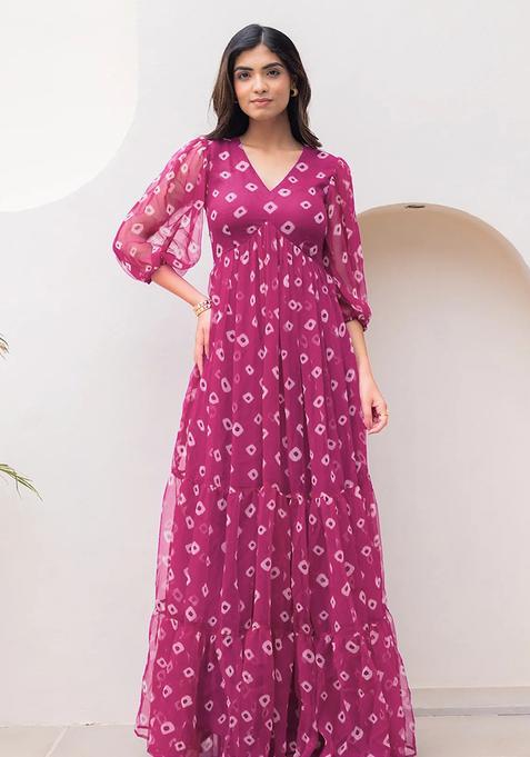Magenta Digital Print Georgette Kurta