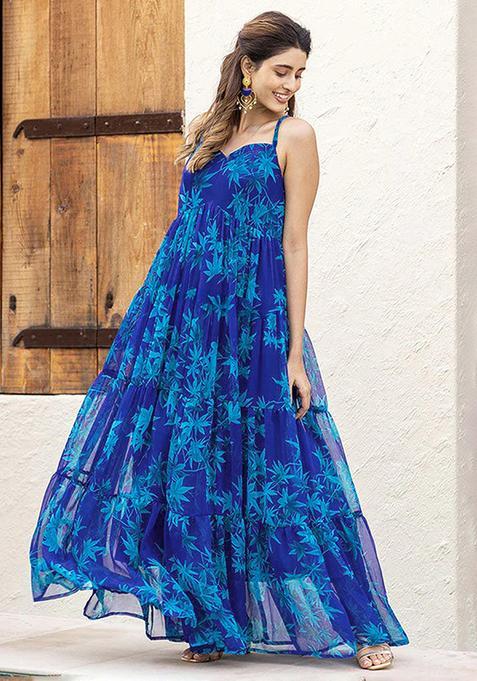 Blue Digital Print Georgette Kurta