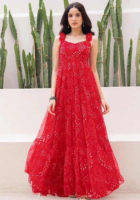 Red Digital Print Georgette Kurta