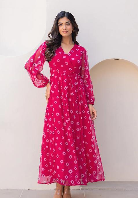 Pink Digital Print Georgette Kurta