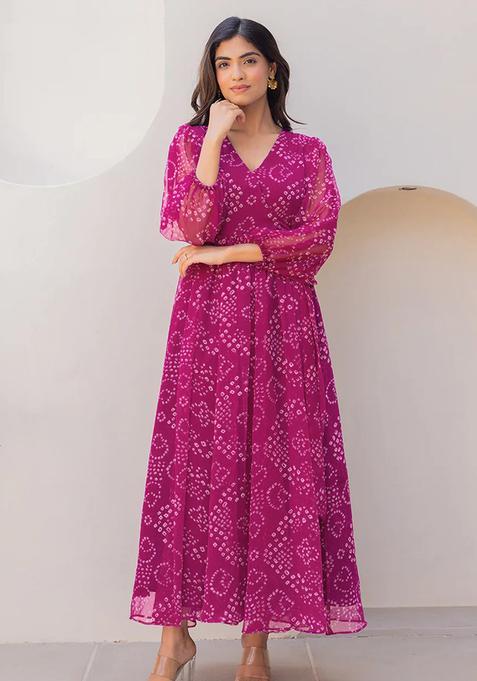 Magenta Digital Print Georgette Kurta