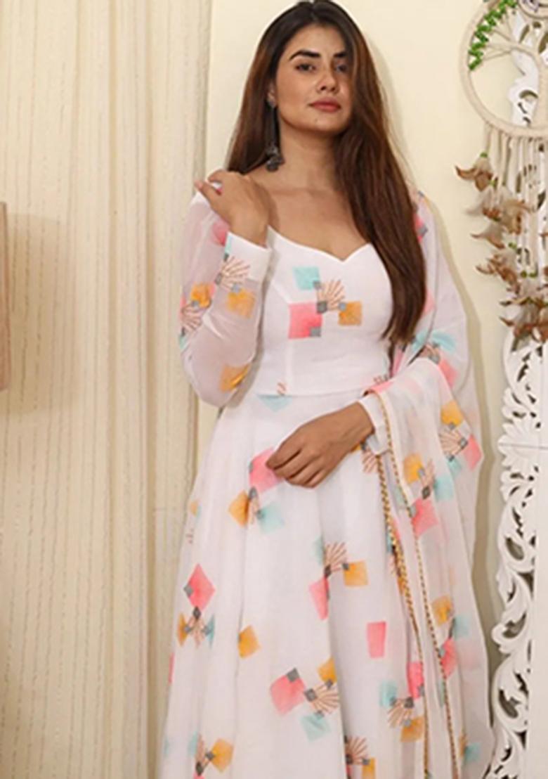 Multicolor Printed Georgette Ethnic Gown - Indya